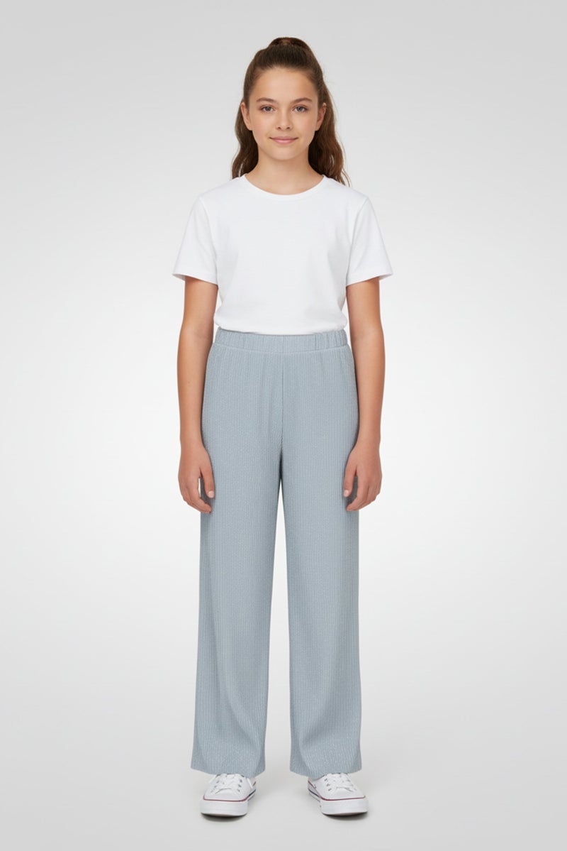 guppy Kids Girl Rib Metallic Pants, Dusty Blue - Image 1